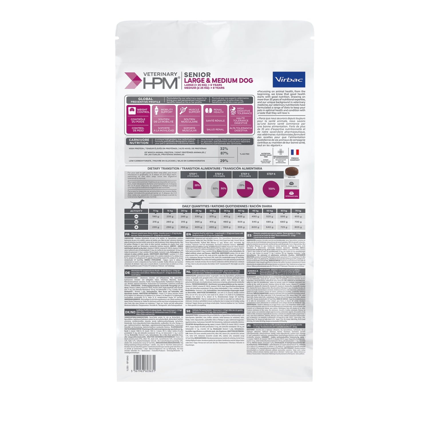 מזון לכלבים מבוגרים וירבק Virbac HPM Senior Dog – לגזע בינוני וגדול 12 ק״ג