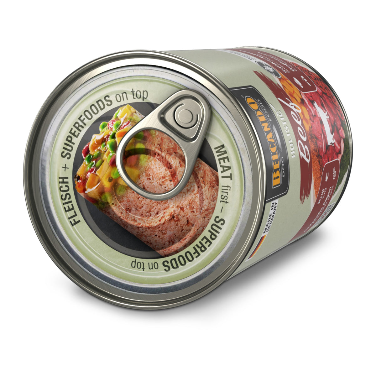 שימורי בלקנדו Belcando Holistic Beef – בקר עסיסי עם שכבת סופרפוד הוליסטית 400 גרם