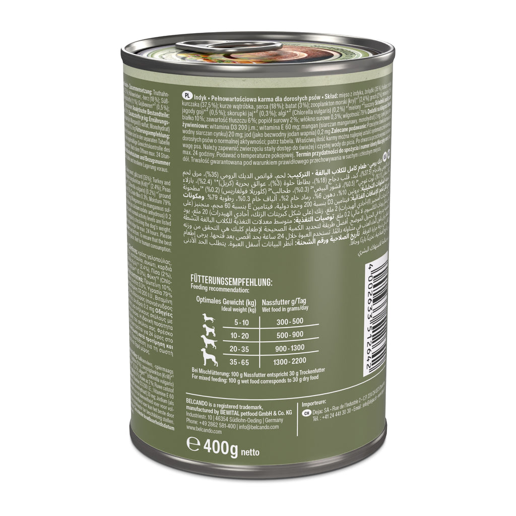 שימורי בלקנדו Belcando Holistic Turkey – הודו משובח עם שכבת סופרפוד הוליסטית 400 גרם