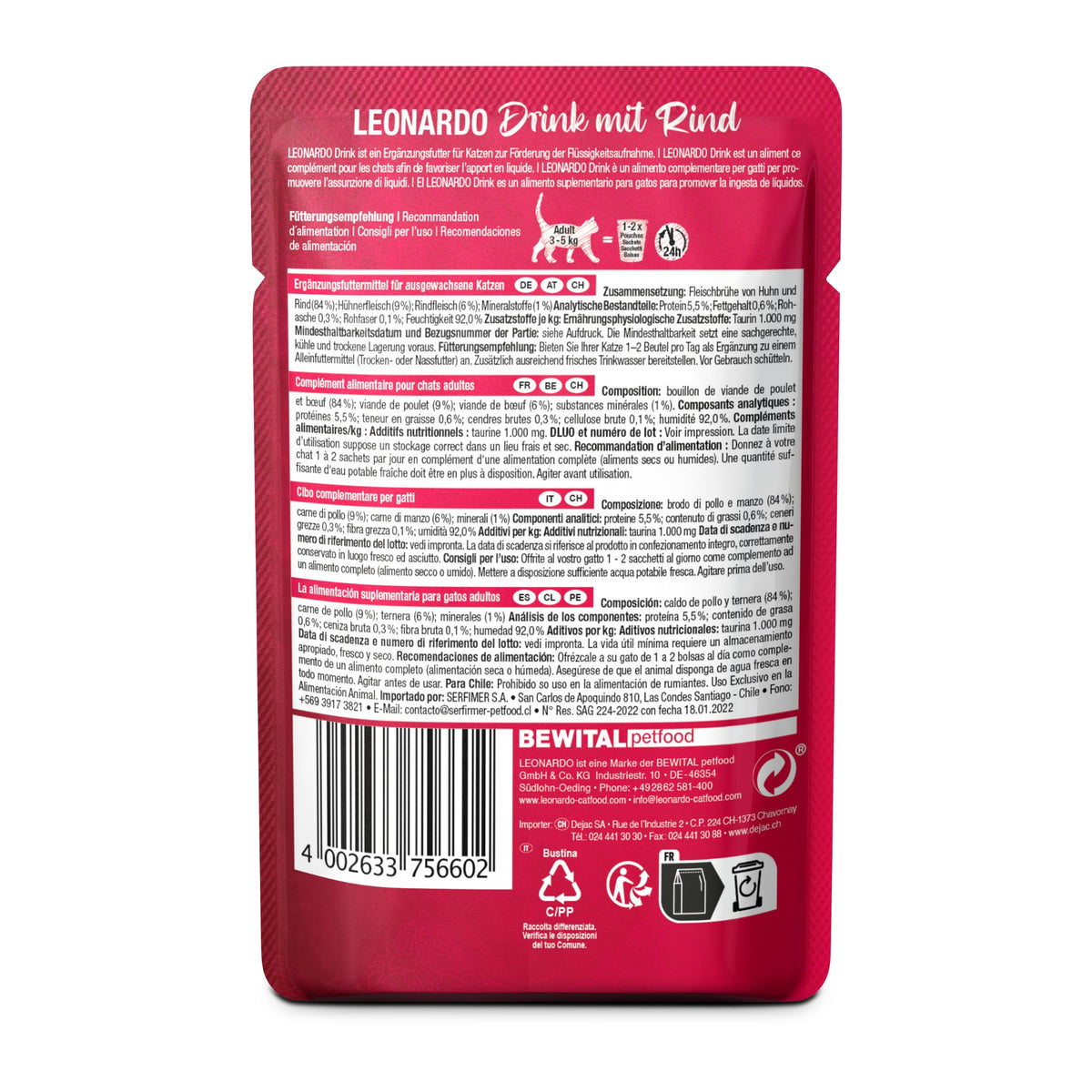 משקה בקר לחתולים Leonardo Drink Care