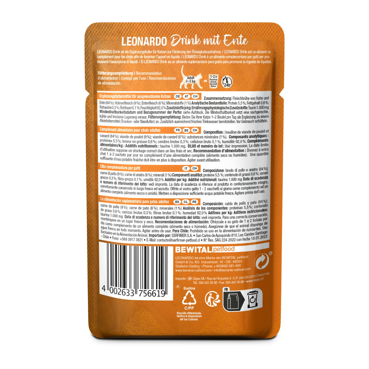 משקה ברווז לחתולים Leonardo Drink Care