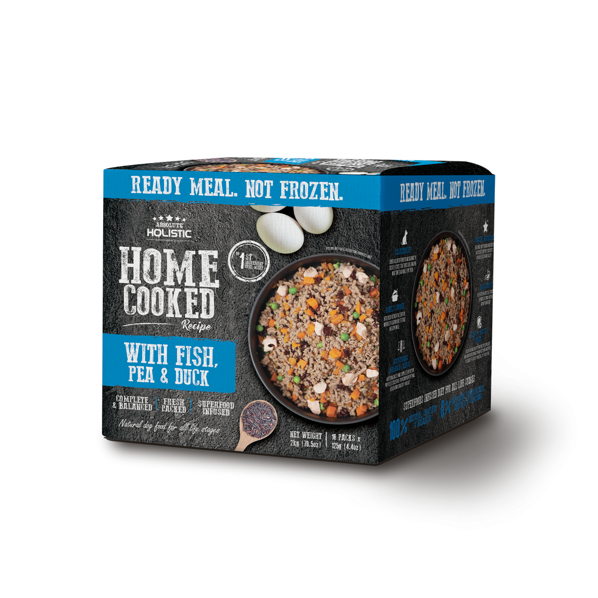 מזון טבעי לכלבים Absolute Holistic ברווז אפונה וסרדין 2 ק’ג