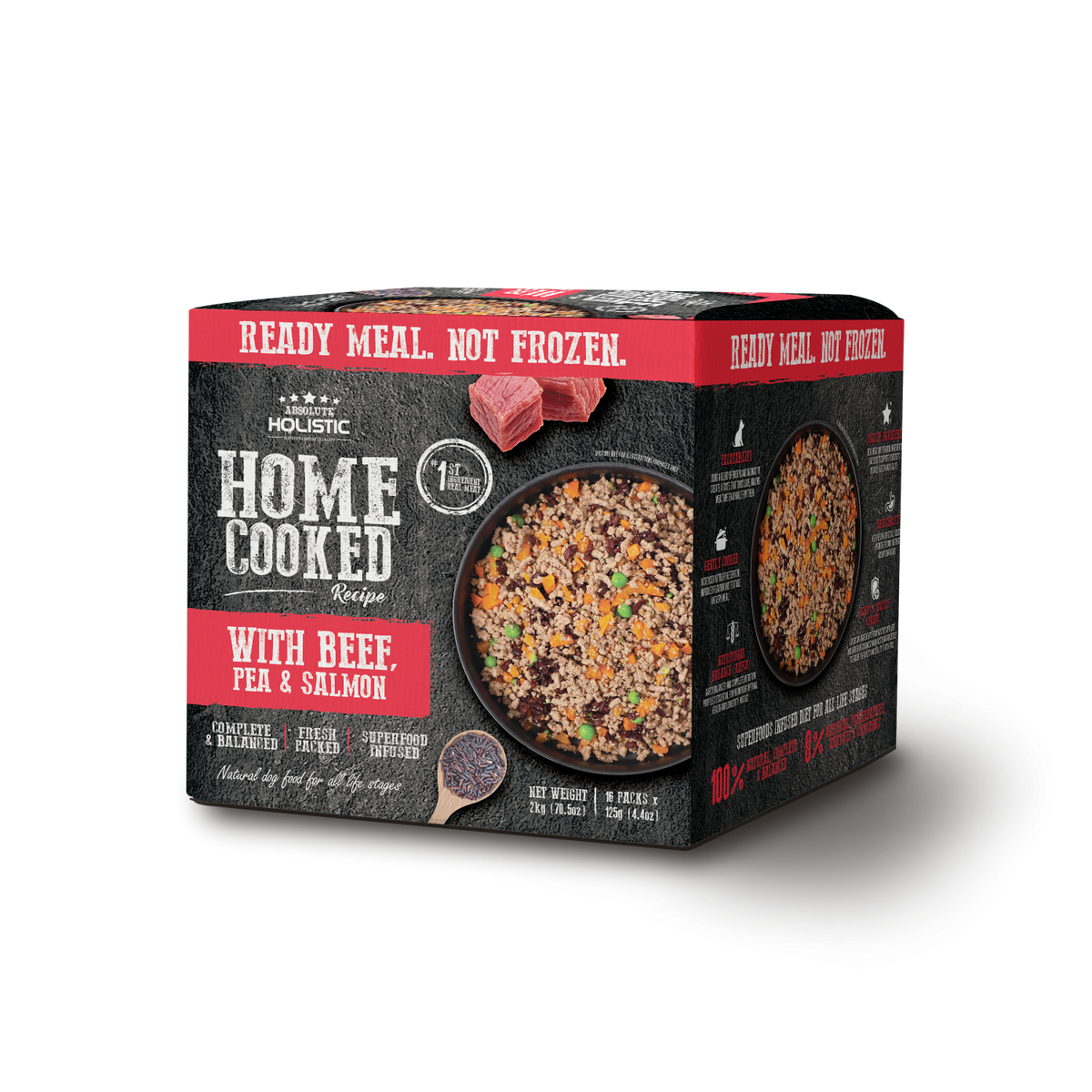 מזון טבעי לכלבים Absolute Holistic בקר אפונה וסלמון 375 גרם