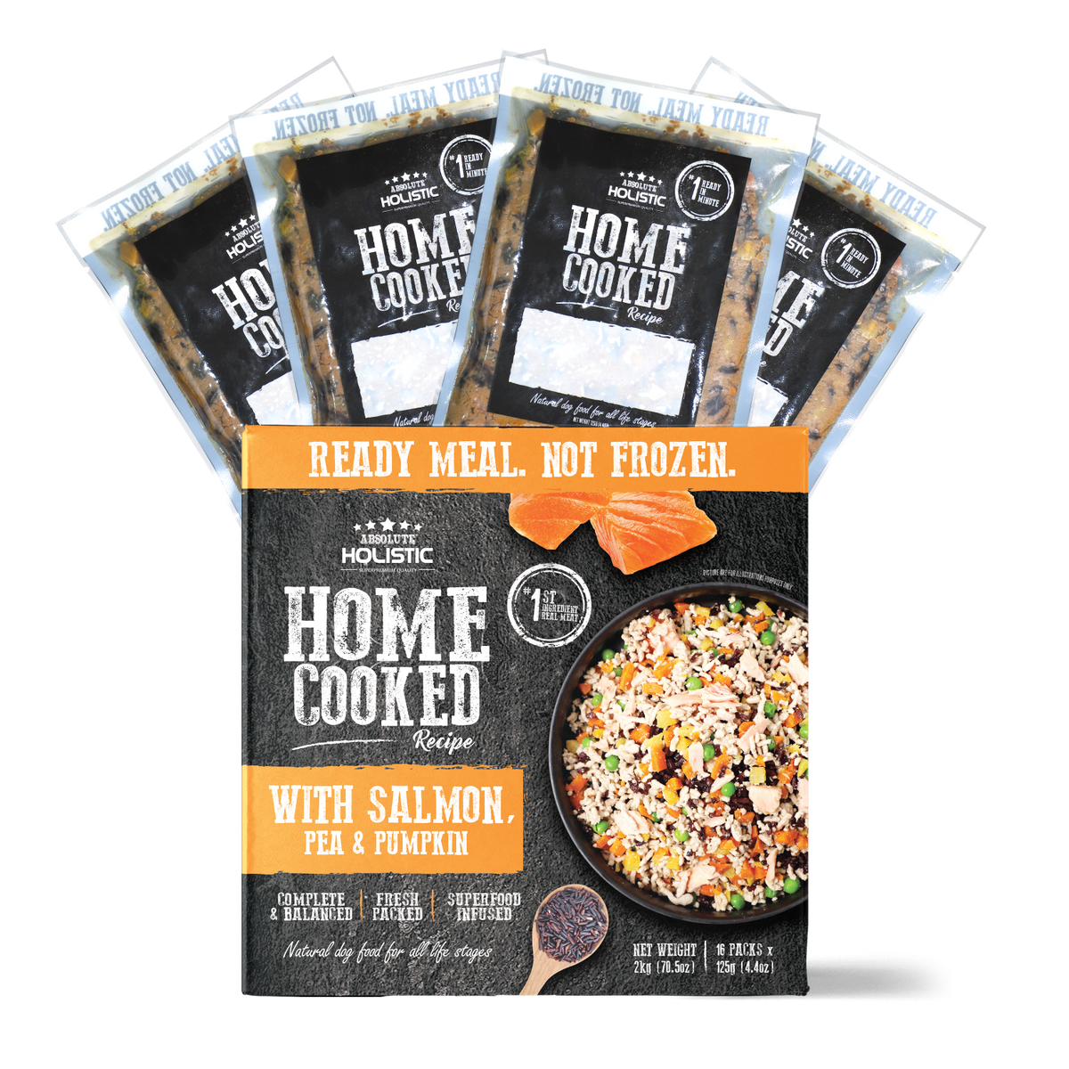 מזון טבעי לכלבים Absolute Holistic סלמון אפונה ודלעת 375 גרם