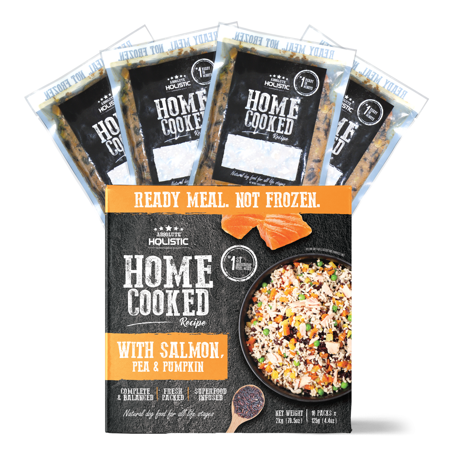 מזון טבעי לכלבים Absolute Holistic סלמון אפונה ודלעת 375 גרם