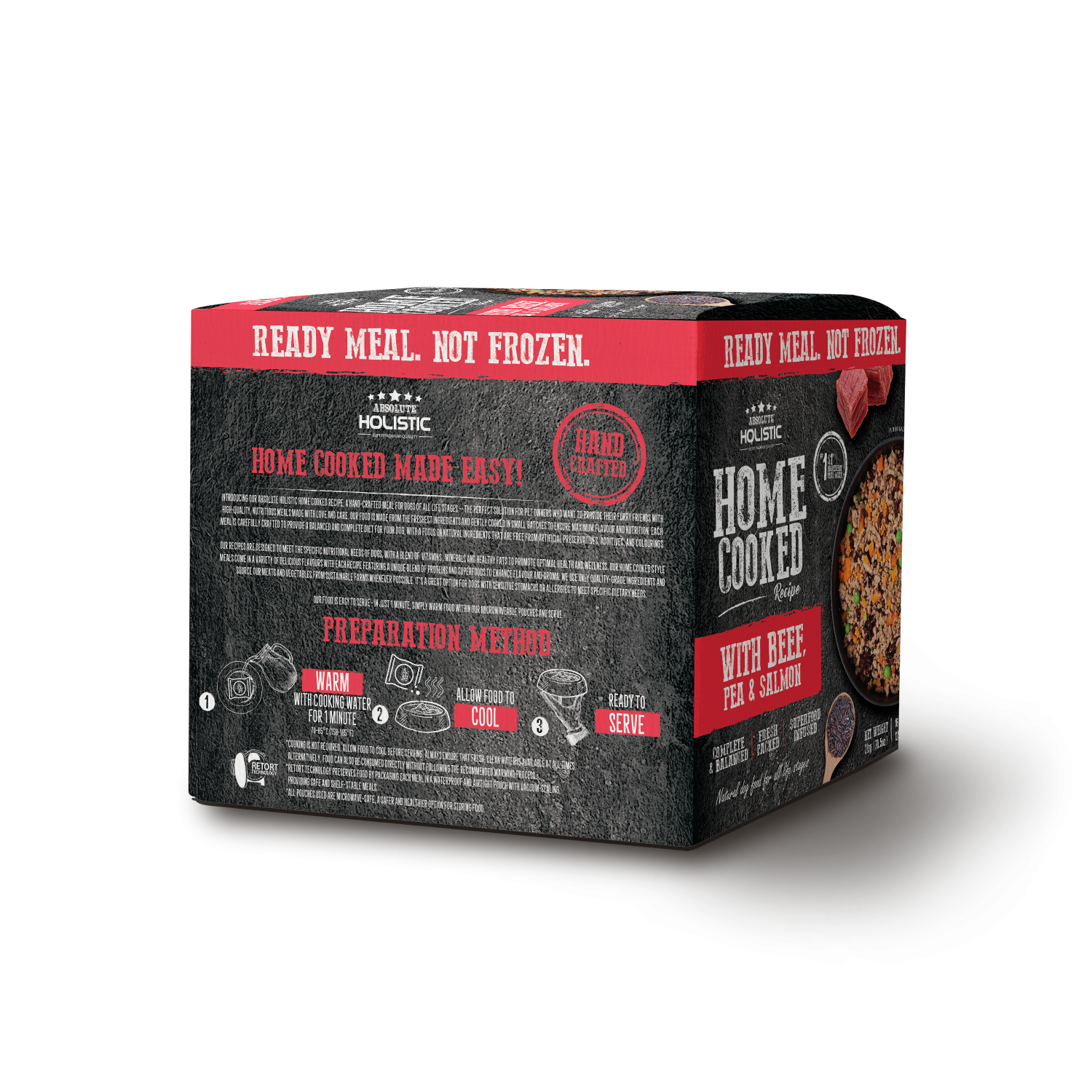 מזון טבעי לכלבים Absolute Holistic בקר אפונה וסלמון 375 גרם