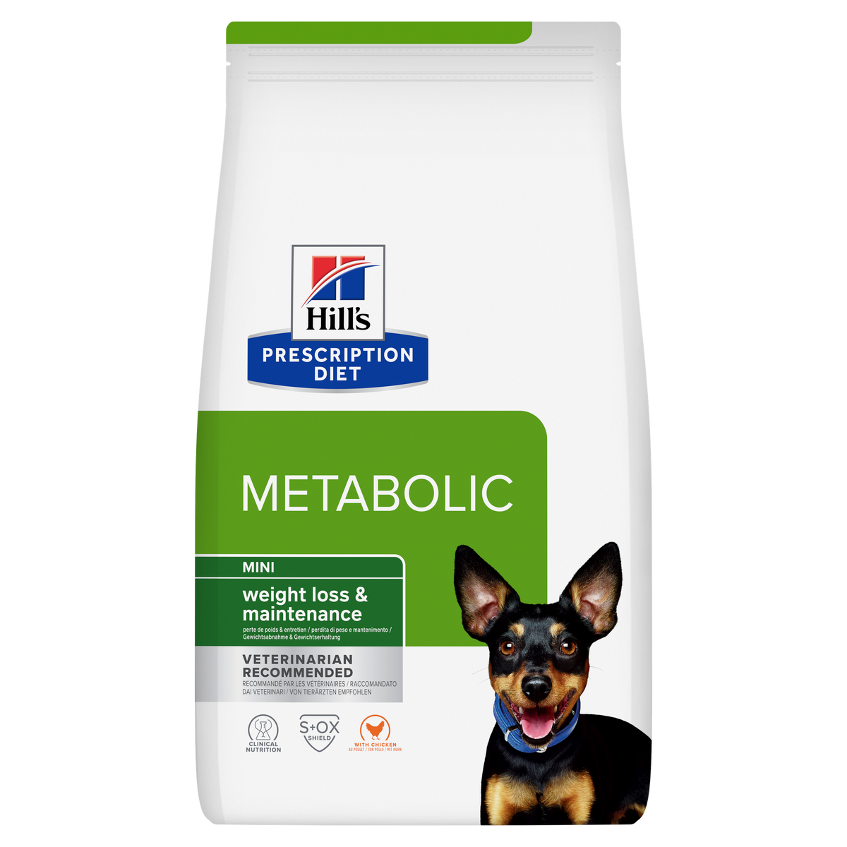 הילס Prescription Diet Metabolic Mini לכלבים מגזע קטן בטעם עוף – הורדה במשקל 6 ק״ג